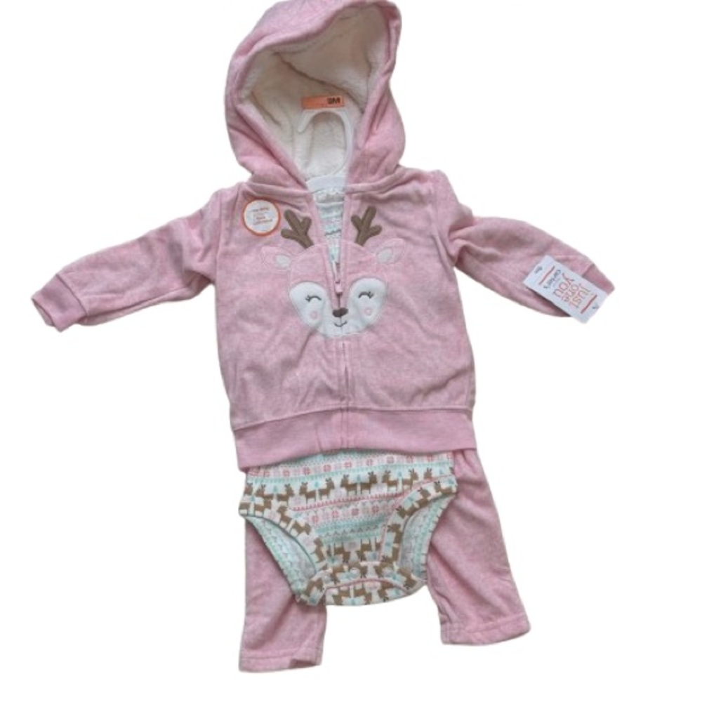 Carter's Pink Deer Hoodie and Bodysuit Set - 3 piece